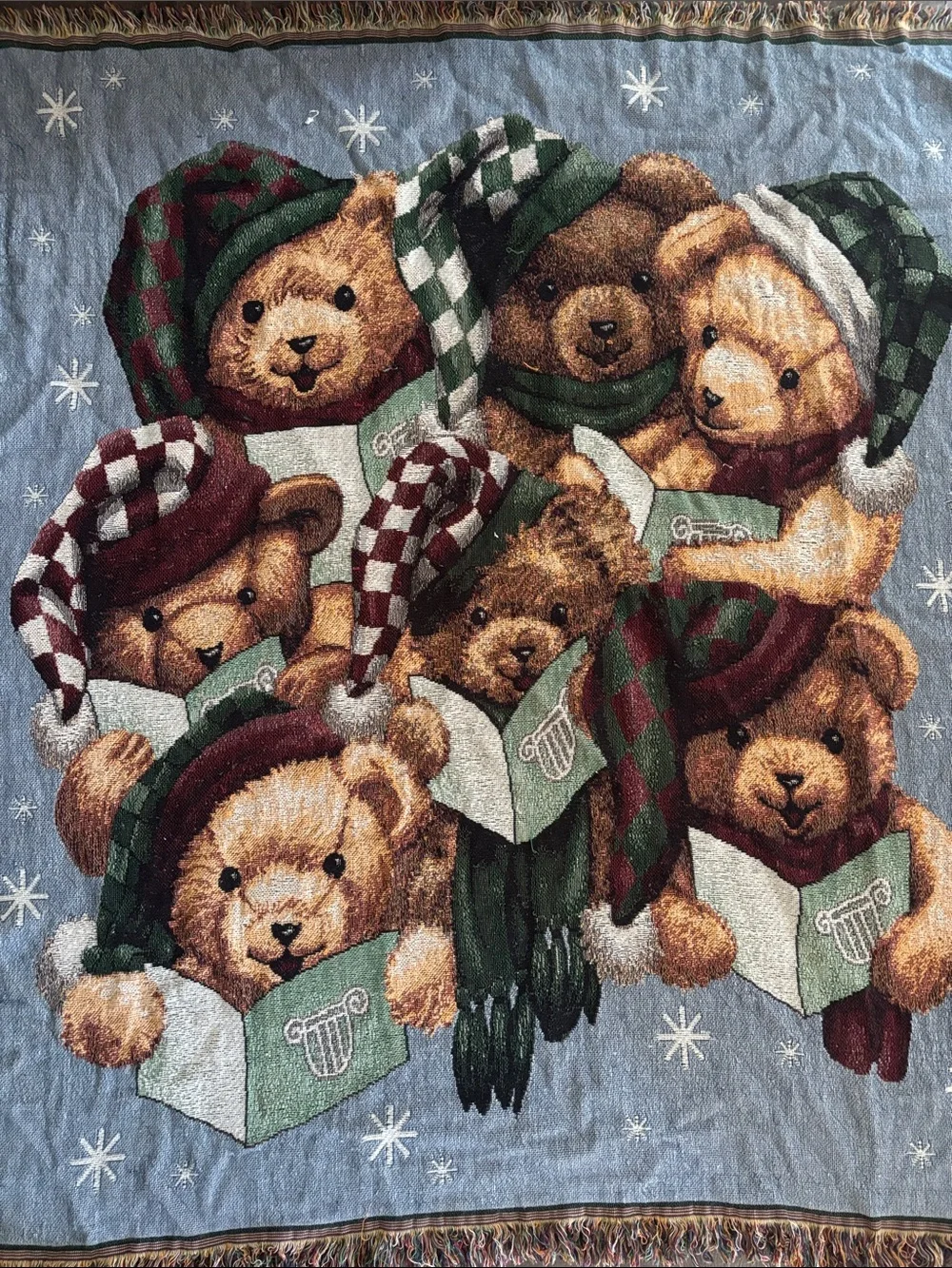 Bear Throw Blanket - Green & Red 48x54